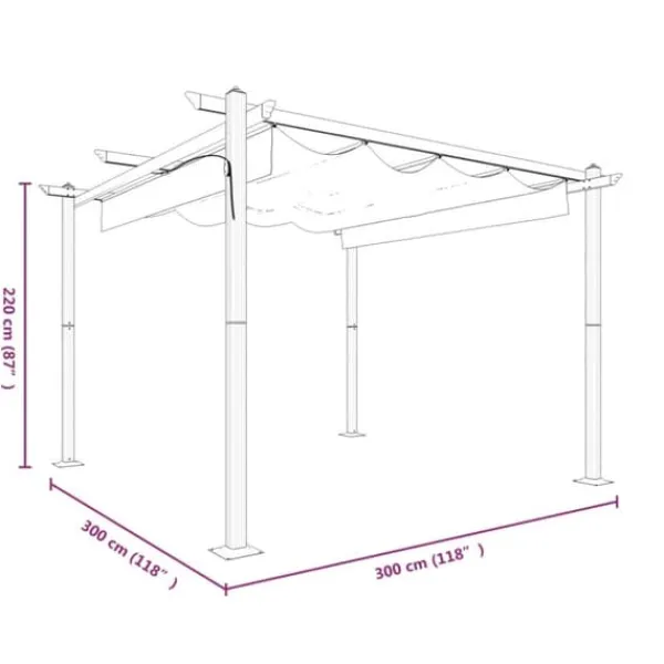 Paviljong med infällbart tak 3x3 m - Uteplatslösning | Färg: Antracit | Storlek: 3x3 m