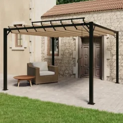 Outlet Paviljong med lamelltak 3x3 m taupe tyg och aluminium Valvbågar, Spaljéer, Bersåer & Pergolor