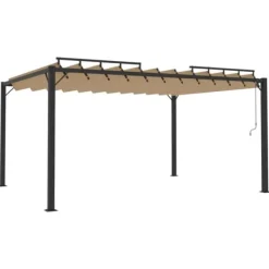 vidaXL Paviljong med lamelltak 3x4 m taupe tyg och aluminium