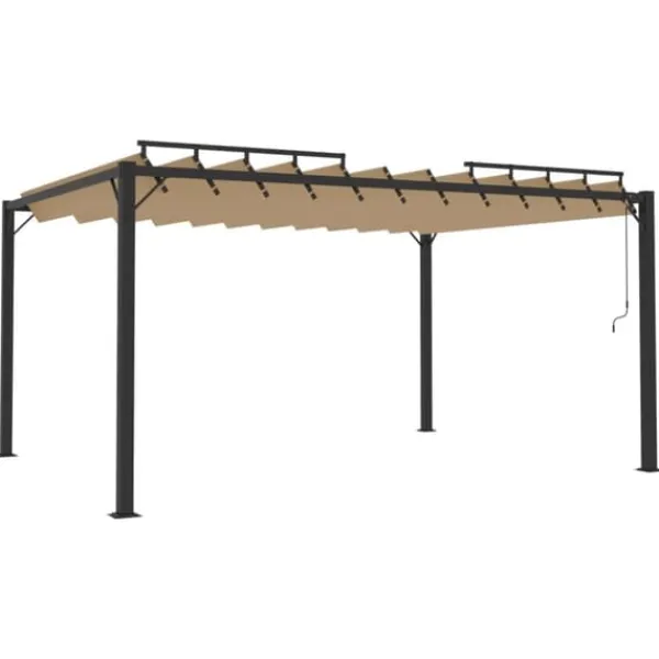 vidaXL Paviljong med lamelltak 3x4 m taupe tyg och aluminium
