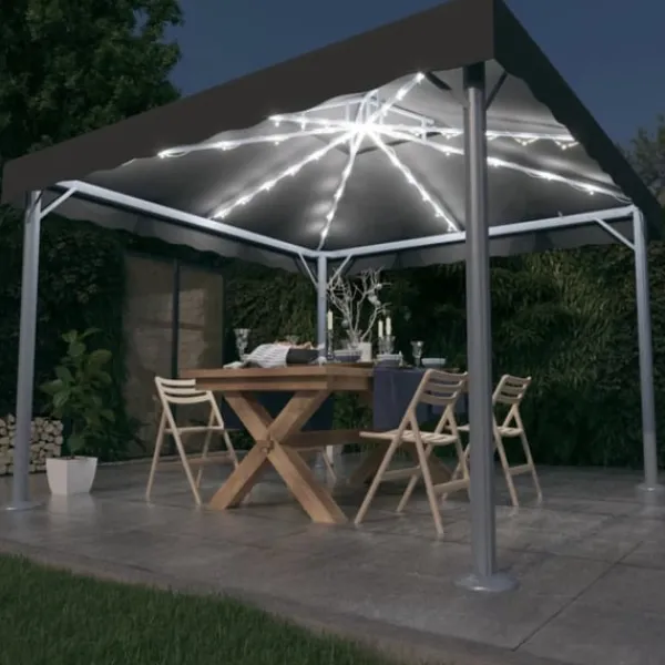 Paviljong med ljusslinga LED 300x300 cm antracit aluminium Tält & Lusthus