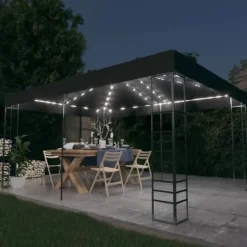vidaXL Paviljong med ljusslinga LED 3x4 m antracit