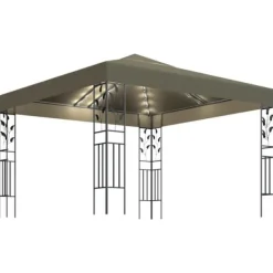 vidaXL Paviljong med ljusslinga LED 3x3 m taupe