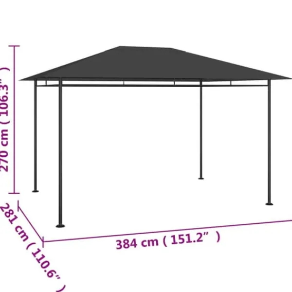 Online Paviljong med massiv stålkonstruktion för utomhusbruk | Färg: Antracit | Storlek: 384x281x270 cm Tält & Lusthus