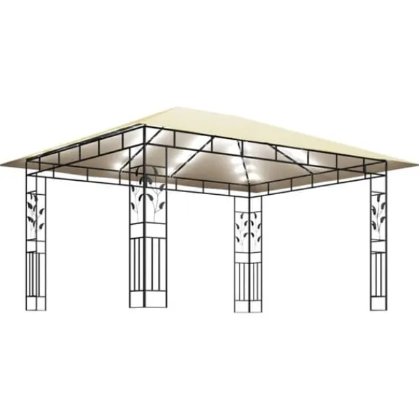 Paviljong med myggnät och solcellsdriven ljusslinga | Färg: Gräddvit | Storlek: 4x3x2,73 m Tält & Lusthus