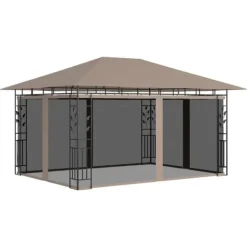 vidaXL Paviljong med myggnät 4x3x2,73 m taupe 180 g/m²