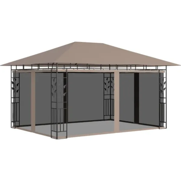 New Paviljong med myggnät 4x3x2,73 m taupe 180 g/m² Tält & Lusthus