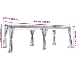 Clearance Paviljong med nätväggar - Rostbeständig Stålram | Färg: Antracit | Storlek: 6x3 m Valvbågar, Spaljéer, Bersåer & Pergolor