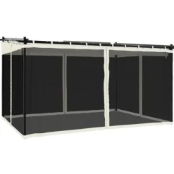 New Paviljong med nätväggar gräddvit 4x3 m stål Valvbågar, Spaljéer, Bersåer & Pergolor