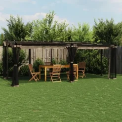 vidaXL Paviljong med nätväggar taupe 6x3 m stål