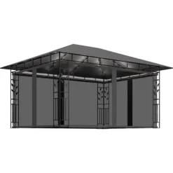 vidaXL Paviljong myggnät ljusslinga LED 4x3x2,73 m antracit 180 g/m²