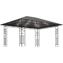 vidaXL Paviljong myggnät ljusslinga LED 4x3x2,73 m antracit 180 g/m²