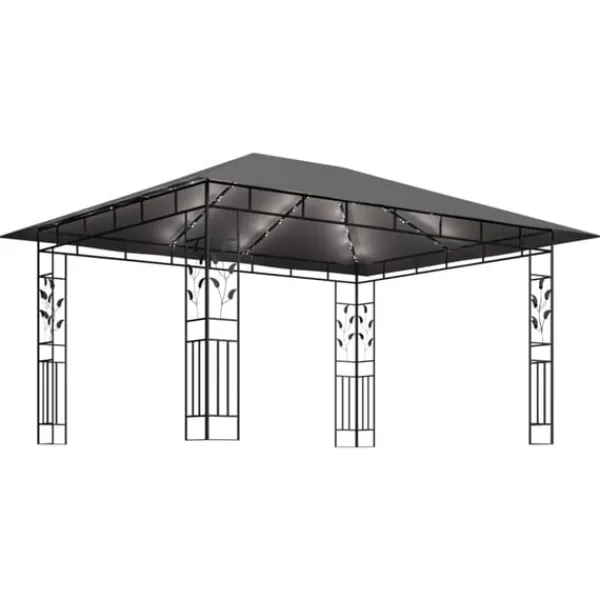 vidaXL Paviljong myggnät ljusslinga LED 4x3x2,73 m antracit 180 g/m²
