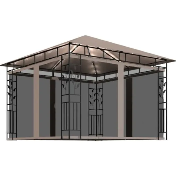 New Paviljong myggnät och ljusslinga LED 3x3x2,73 m taupe 180 g/m² - Paviljong - Paviljonger - Home & Living Tält & Lusthus
