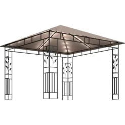 New Paviljong myggnät och ljusslinga LED 3x3x2,73 m taupe 180 g/m² - Paviljong - Paviljonger - Home & Living Tält & Lusthus