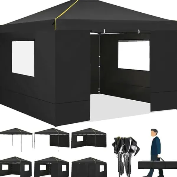 Hot Paviljong, Vattentåligt Tyg, Lätt Att Sätta Upp,Svart Tält & Lusthus