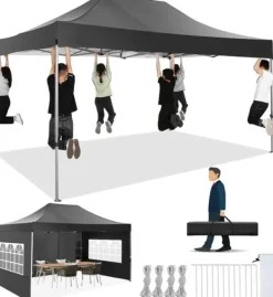 Paviljong, Vattentät, Vindskyddande, Höjdjusterbar,Svart, 3x4.5M