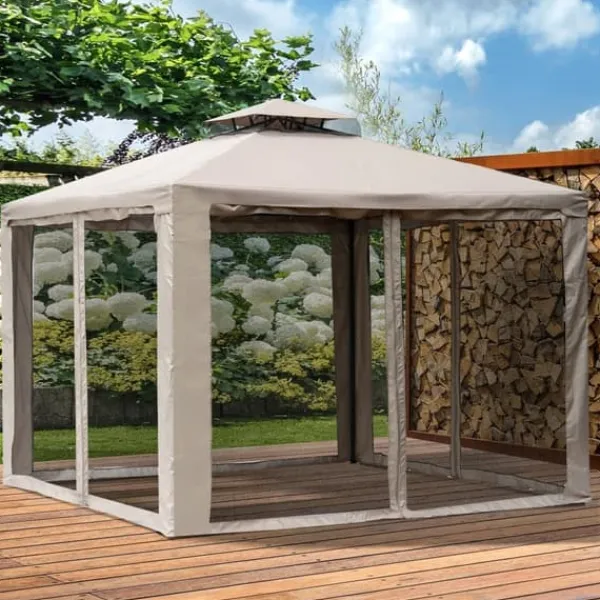Best Paviljong 3x3 m med 4 sidoväggar, metall/polyester, grå – vädertålig Tält & Lusthus