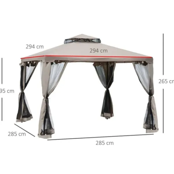 Best Paviljong 3x3 m med 4 sidoväggar, metall/polyester, grå – vädertålig Tält & Lusthus