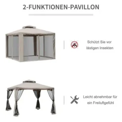 Best Paviljong 3x3 m med 4 sidoväggar, metall/polyester, grå – vädertålig Tält & Lusthus
