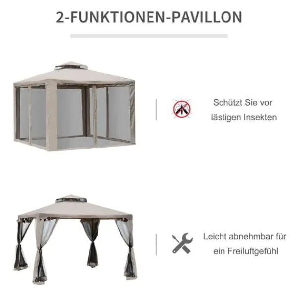 Best Paviljong 3x3 m med 4 sidoväggar, metall/polyester, grå – vädertålig Tält & Lusthus