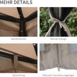 Best Paviljong 3x3 m med 4 sidoväggar, metall/polyester, grå – vädertålig Tält & Lusthus