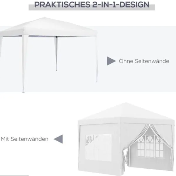 Sale Paviljong 3x3 m med 4 sidoväggar & fönster, UV-skydd, stål/oxford, väska, vit Tält & Lusthus