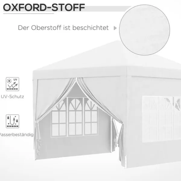 Sale Paviljong 3x3 m med 4 sidoväggar & fönster, UV-skydd, stål/oxford, väska, vit Tält & Lusthus