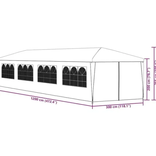 Paviljong 3x12 m vit - Partytält med sidopaneler | Färg: Vit | Storlek: 3x12 m Tält & Lusthus