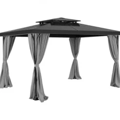 Online Paviljonggardiner, 284x284x204 cm, Grå, Vattentät Polyester Tält & Lusthus