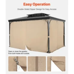 Paviljonggardiner, 340x283x203 cm, Khaki, Vattentät polyester