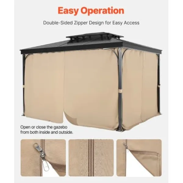 Paviljonggardiner, 340x283x203 cm, Khaki, Vattentät polyester