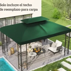 Paviljong/Gazebo Ersättningstak - 4 x 3 m - Dubbelt Tak - UV-skydd - Grön Tält & Lusthus