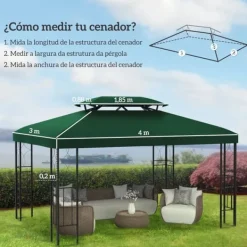 Paviljong/Gazebo Ersättningstak - 4 x 3 m - Dubbelt Tak - UV-skydd - Grön Tält & Lusthus