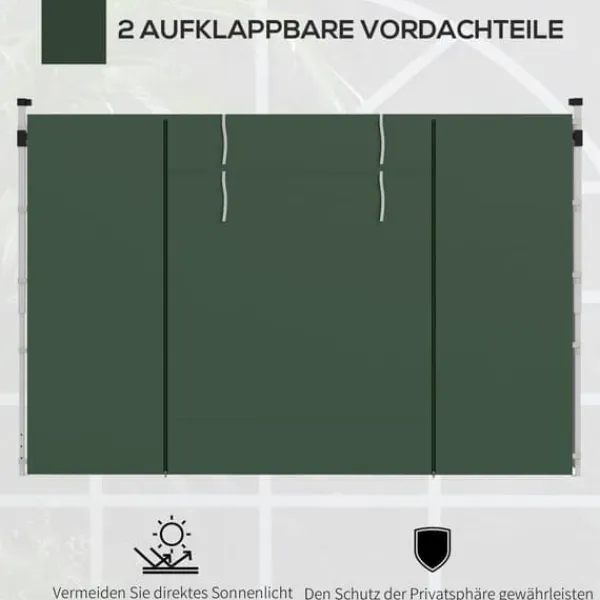 Paviljongsidor 2-pack 3x3/3x6 m, fönster & kardborre, vattentäta oxford, gröna