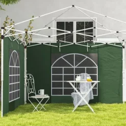 Paviljongsidor 2-pack 3x3/3x6 m, fönster & kardborre, vattentäta oxford, gröna