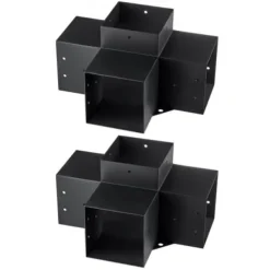 Pergola beslagssats, 4-vägs hörnbeslag 2 st, 14,2x14,2 cm, svart, stål