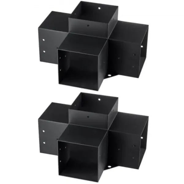 Pergola beslagssats, 4-vägs hörnbeslag 2 st, 14,2x14,2 cm, svart, stål