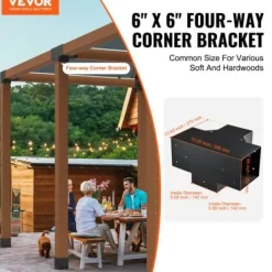 Pergola beslagssats, 4-vägs hörnbeslag 2 st, 14,2x14,2 cm, svart, stål