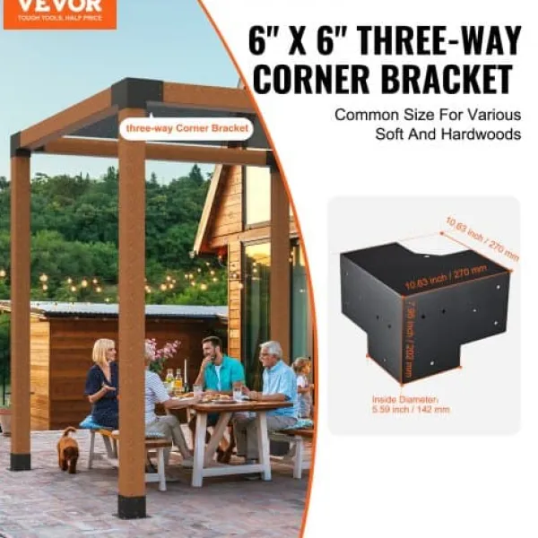 Pergola Fästesats, 3-vägs hörnfäste, 14,2x14,2 cm, Svart, Stål