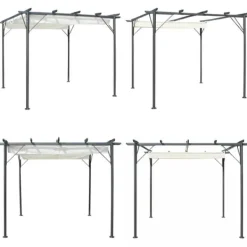 Clearance Pergola med indragbart tak gräddvit 3x3 m stål - Trädgårdsbåge - Trädgårdsbågar - Home & Living Valvbågar, Spaljéer, Bersåer & Pergolor