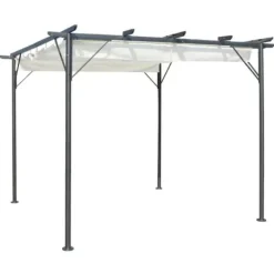 Clearance Pergola med indragbart tak gräddvit 3x3 m stål - Trädgårdsbåge - Trädgårdsbågar - Home & Living Valvbågar, Spaljéer, Bersåer & Pergolor