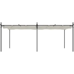 Pergola med infällbart tak | Färg: Gräddvit | Storlek: 589x292x230 cm