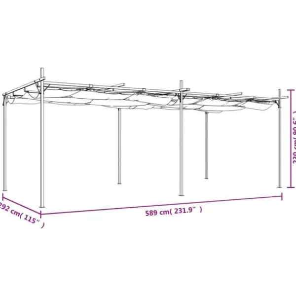Pergola med infällbart tak | Färg: Gräddvit | Storlek: 589x292x230 cm