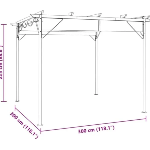 Pergola med infällbart tak - Stål och polyester | Storlek: 3x3 m | Färg: Antracit