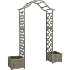 Sale Pergola med odlingslåda grå massivt granträ Valvbågar, Spaljéer, Bersåer & Pergolor