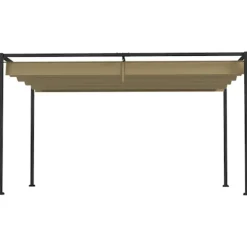 Pergola 4x3m trädgårdspaviljong, uteplatstak av stål, trädgårdspaviljong med justerbart tak, fristående, solskydd för terrass och trädgård, kaki