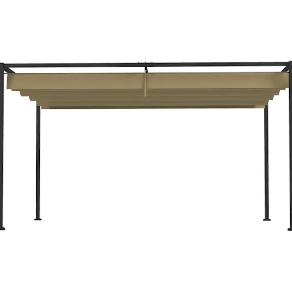 Pergola 4x3m trädgårdspaviljong, uteplatstak av stål, trädgårdspaviljong med justerbart tak, fristående, solskydd för terrass och trädgård, kaki
