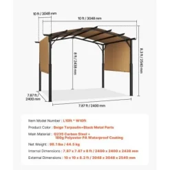 Clearance Pergola, 304,8x304,8x254 cm, Beige, Metall Valvbågar, Spaljéer, Bersåer & Pergolor