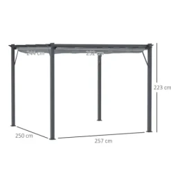 Pergola/paviljong 3×3×2,23 m, skjutbart tak, aluminium, kolgrå/mörkgrå